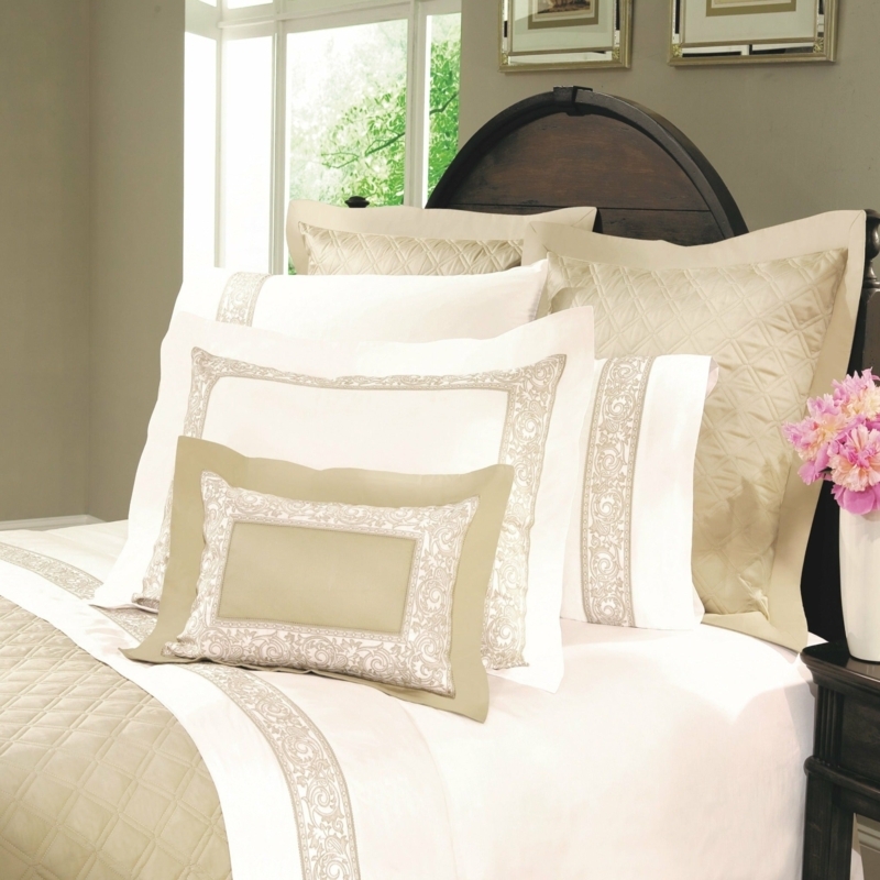 Duvet Cover Set Olive Gold Embroidered Border Hotel Style Ivory Bedding