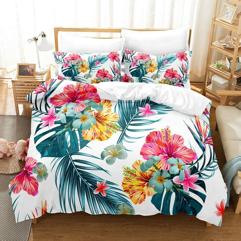 Duvet Cover Set Playful Flamingo Graphic Pink Green White