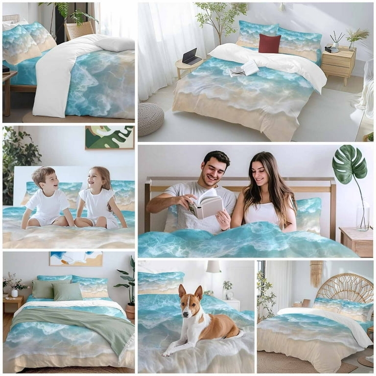 Duvet Cover Set Realistic Water Print Vibrant Coastal Modern Beach House