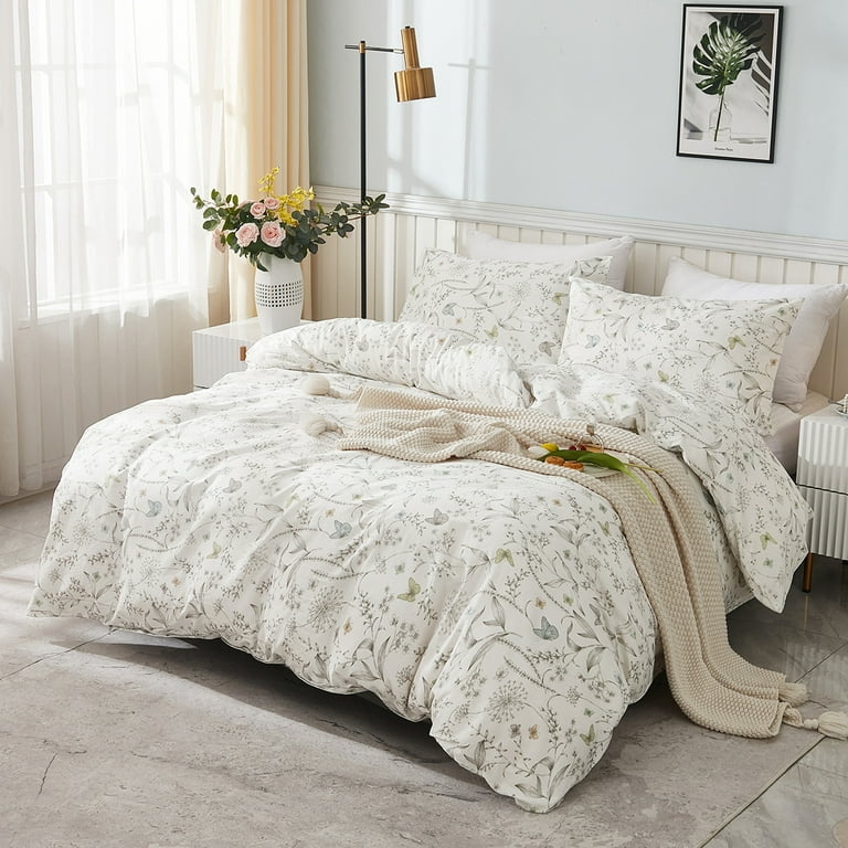 Duvet Cover Set Reversible Botanical Print Cottagecore Floral Bedding