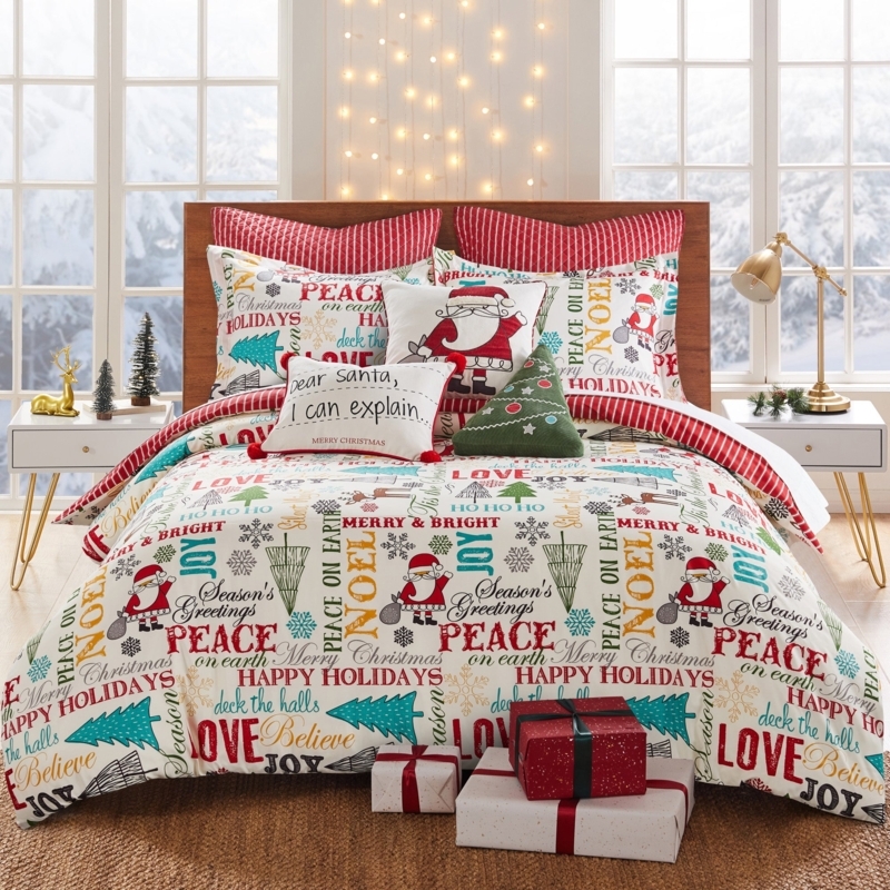 Duvet Cover Set: Santa Claus Pattern with Chunky Knit Throw