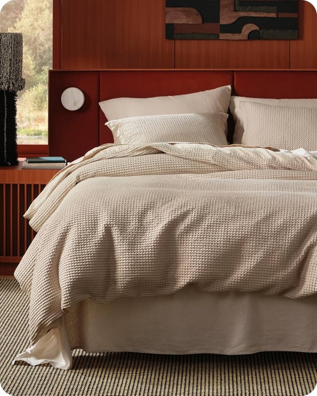 Duvet Cover Set Tan Breathable Waffle Weave Bedding