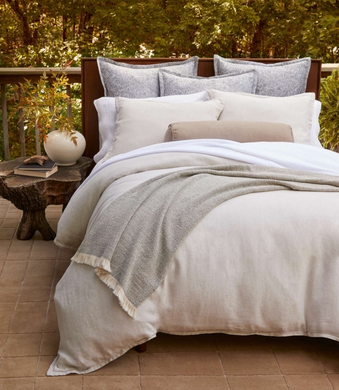 Duvet Cover Set White Washed Linen Texture, Minimalist Scandinavian