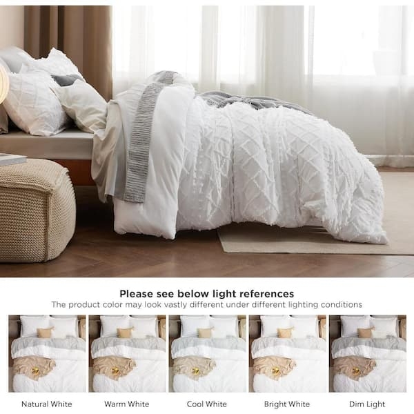 Duvet Cover: White Tufted Embroidery with Tassel Details