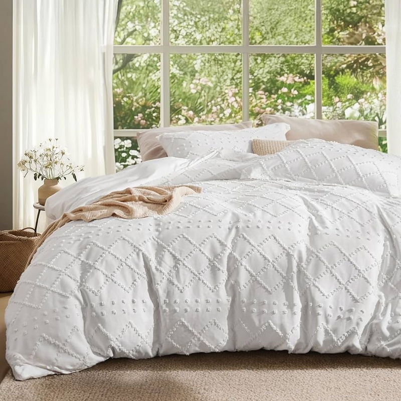 Duvet Cover: White Tufted Geometric Texture, Monochromatic