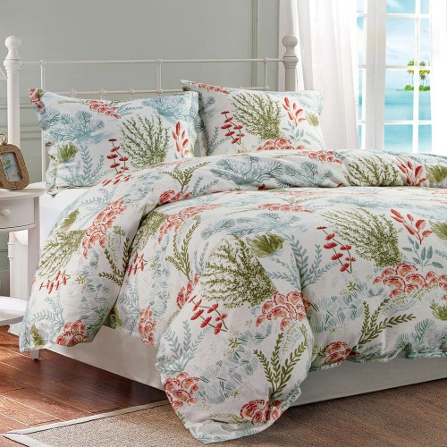 Duvet Set featuring Botanical Coral Reef Print in Teal