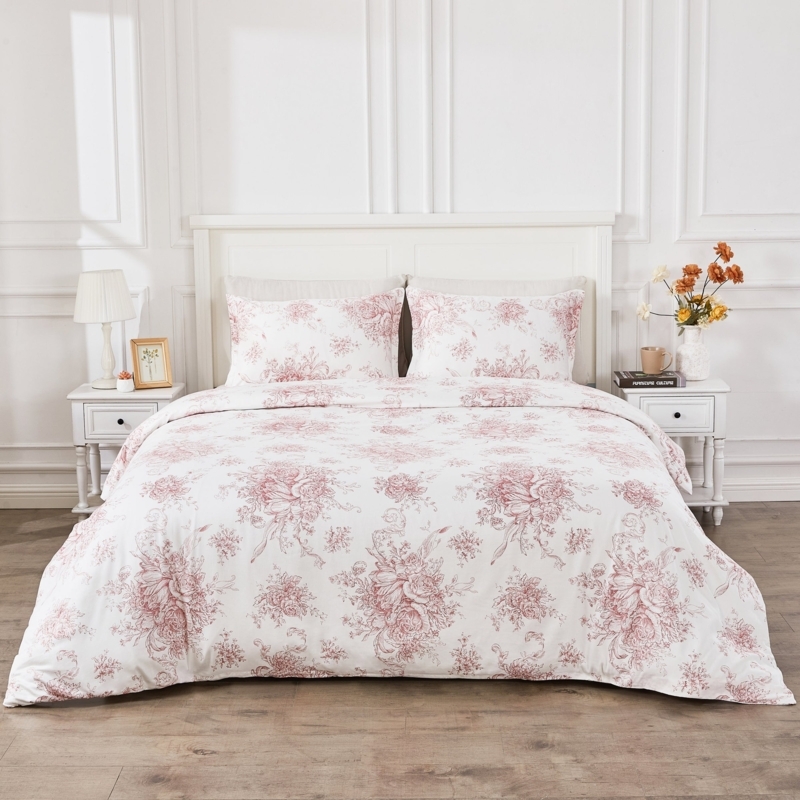 Duvet Set Grey And White Toile De Jouy Scenic Pattern Knife Edge