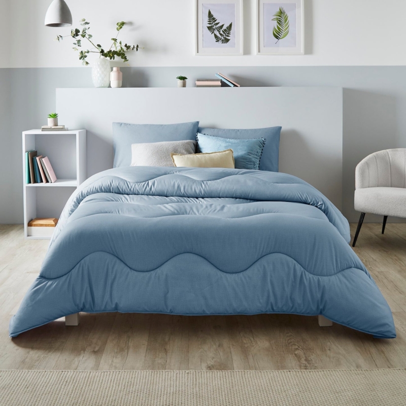 Duvet with Coverless Design and Linen Texture, Twilight Blue