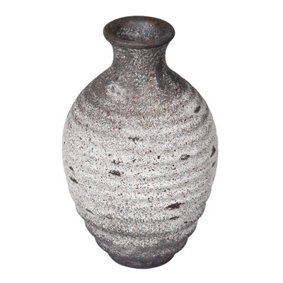 Earthenware Table Vase: Ribbed and Speckled Finish