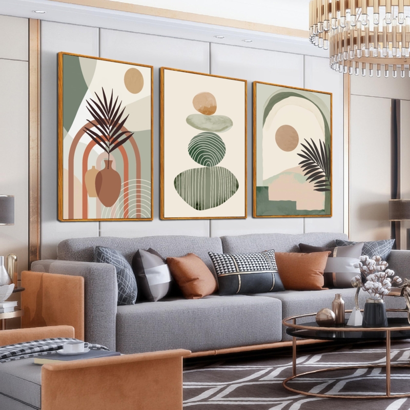Earthy Triptych Wall Art Set, Large Abstract Framed Prints