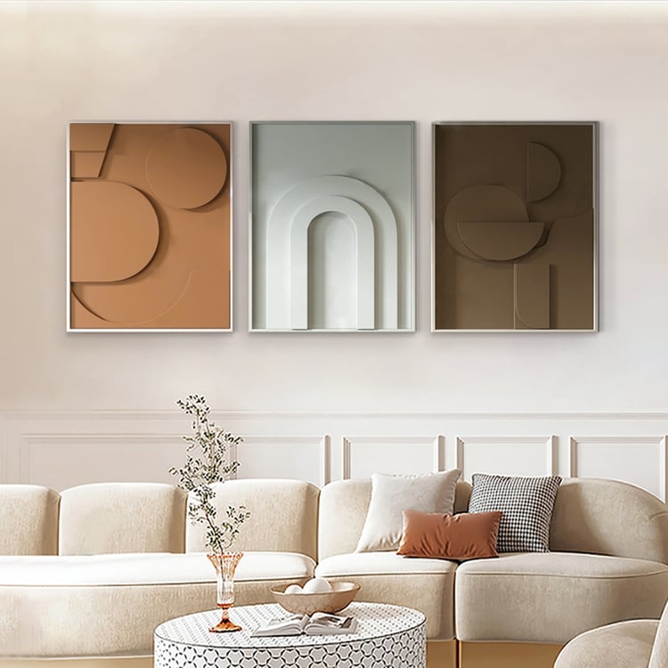 Earthy Wall Art Set, 3D Relief Texture Geometric Triptych
