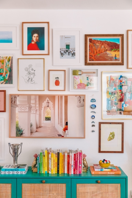 Eclectic Gallery Wall Layout with Mixed Frame Styles and Art
