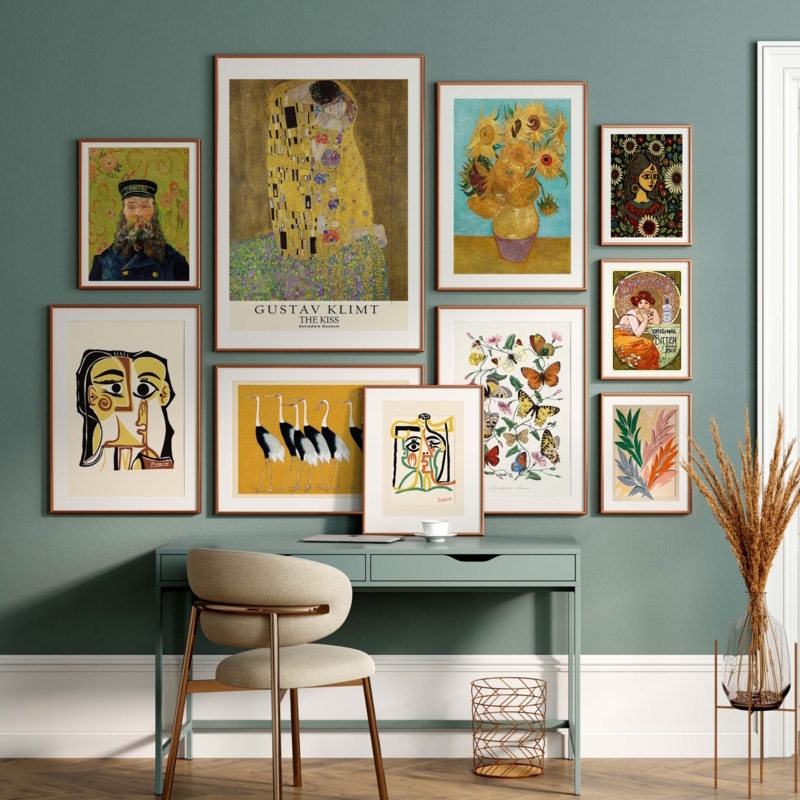 Eclectic Yellow Gallery Wall Set, 10 Prints for Home Office