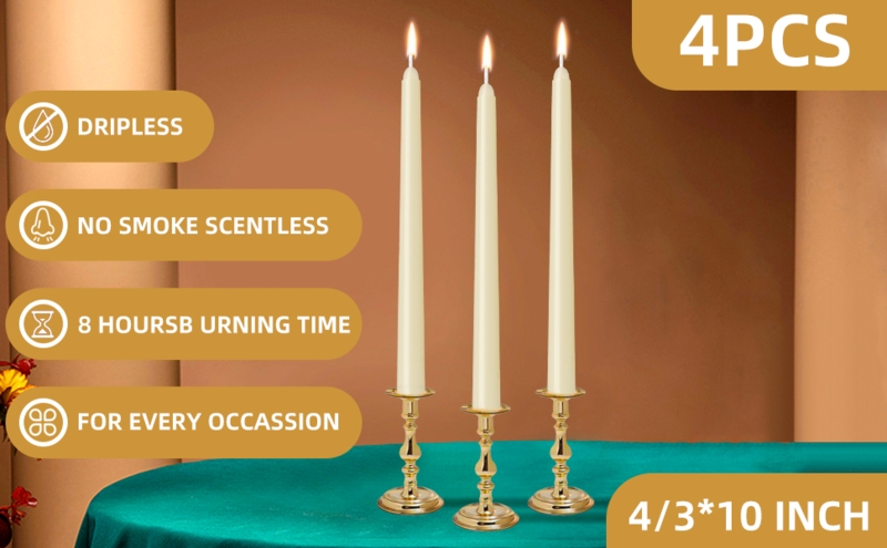 Elegant Ivory Taper Candles in Polished Gold Toned Bases