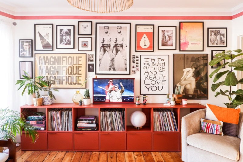 Expansive Gallery Wall: Eclectic Framed Art Collection