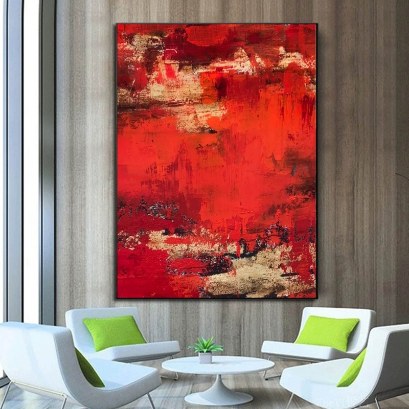 Extra Large Abstract Wall Art Crimson And Gold Palette Metallic
