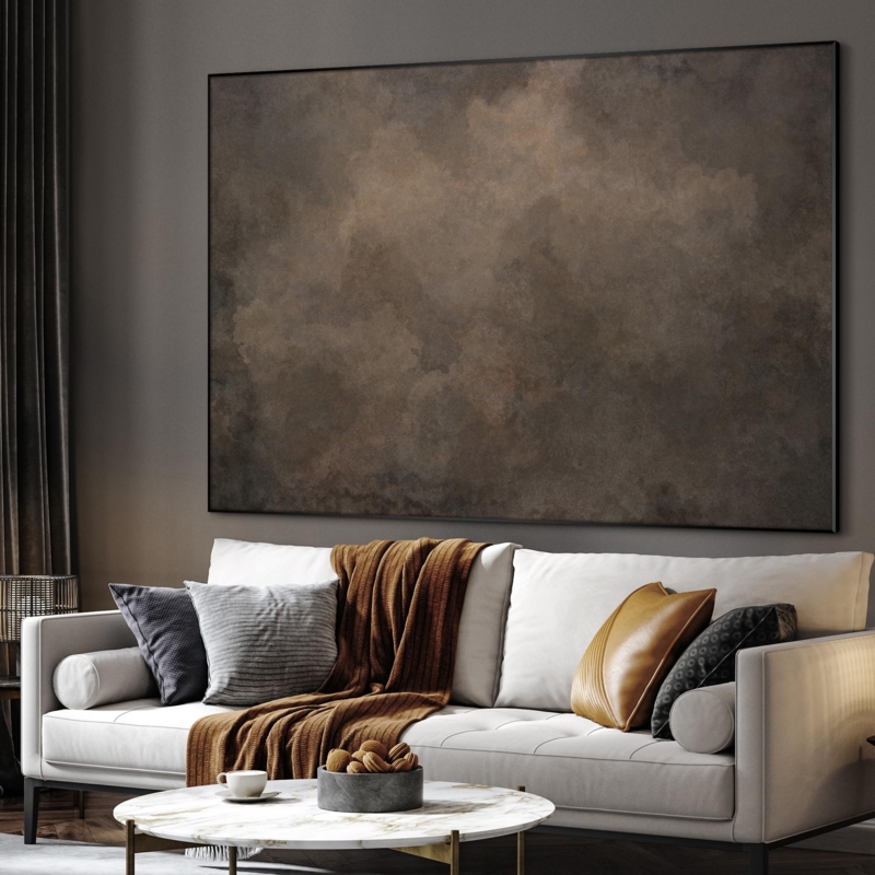 Extra Large Abstract Wall Art: Moody Brown Cloud Painting, Framed