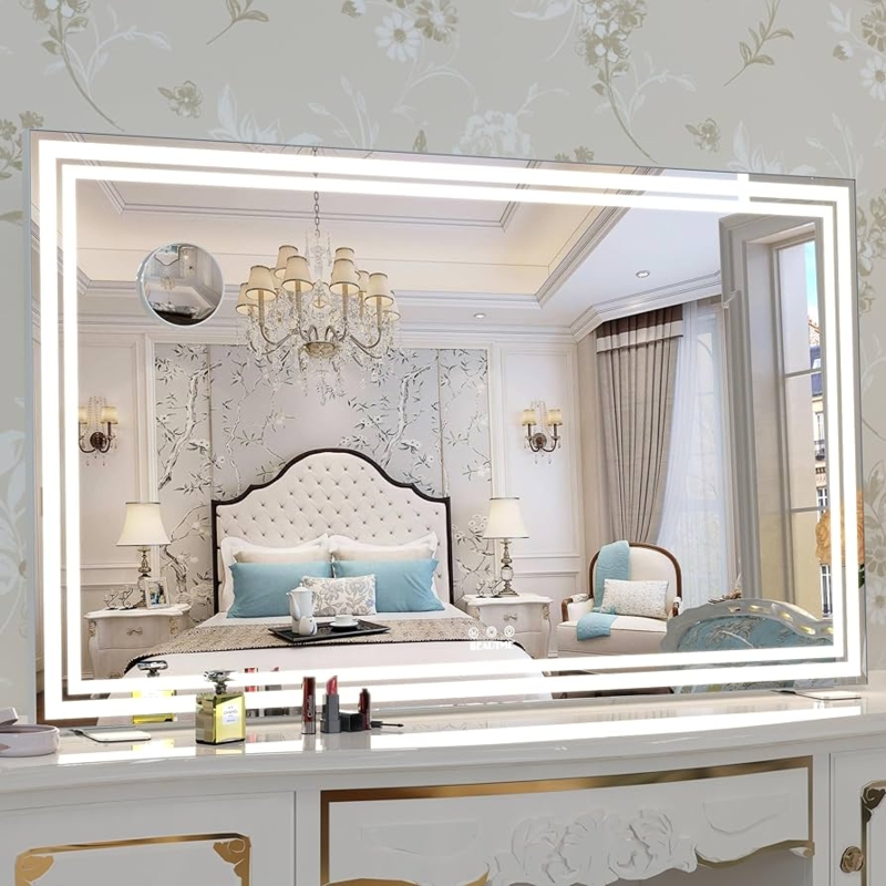 Extra Large Vanity Mirror with Double LED Strips and Touch Control