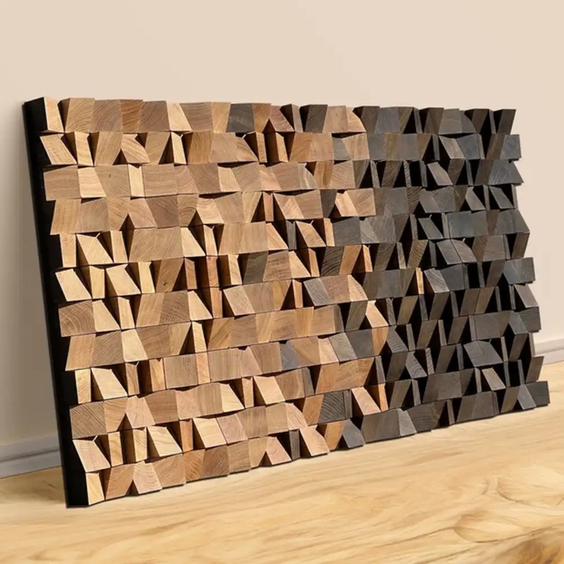 Faceted 3D Wood Wall Art Geometric Dual-Tone Blocks Decor