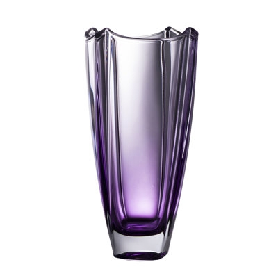 Faceted Table Vase with Purple Ombre, Scalloped Top, Modern Glam Style.