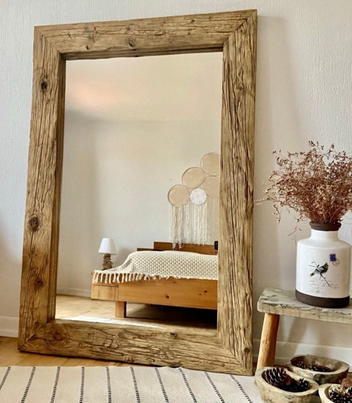 Farmhouse Floor Mirror with Heavy Texture Reclaimed Wood