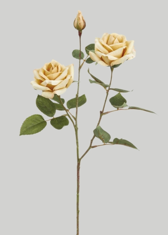 Faux Rose Spray: Multi Head with Realistic Bud and Veined Leaves