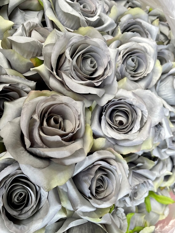 Faux Silk Rose Bouquet monochromatic grey with matte fabric texture.