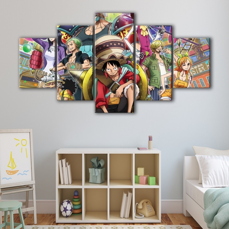 Five-Panel Canvas Art One Piece Anime Themed Boys Bedroom Decor