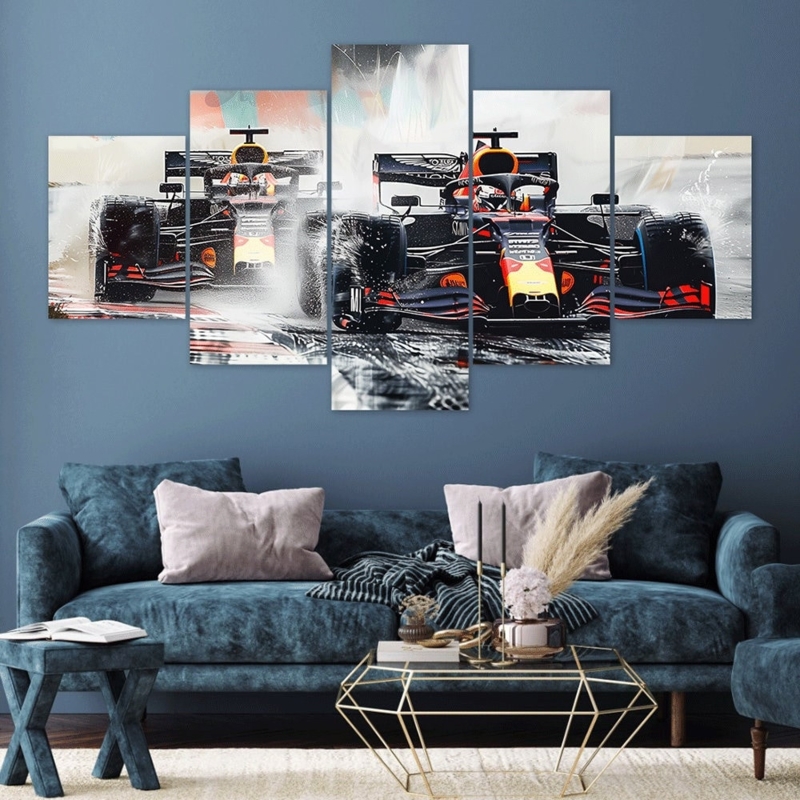 Five-Panel Canvas Set Formula 1 Racing Industrial Wall Art Decor