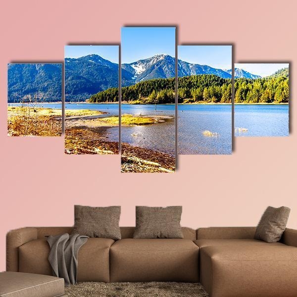 Five Panel Wall Art Staggered Height Mountain Lake Scenic Decor