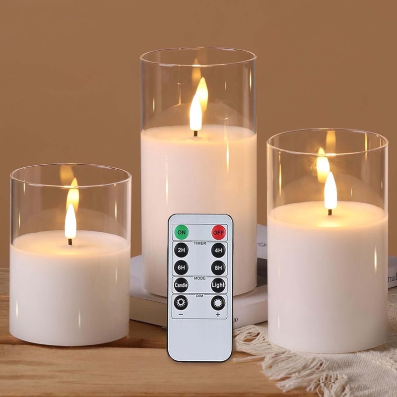Flameless Candle Clear Acrylic Shell 3D Wick Remote Controlled Timer
