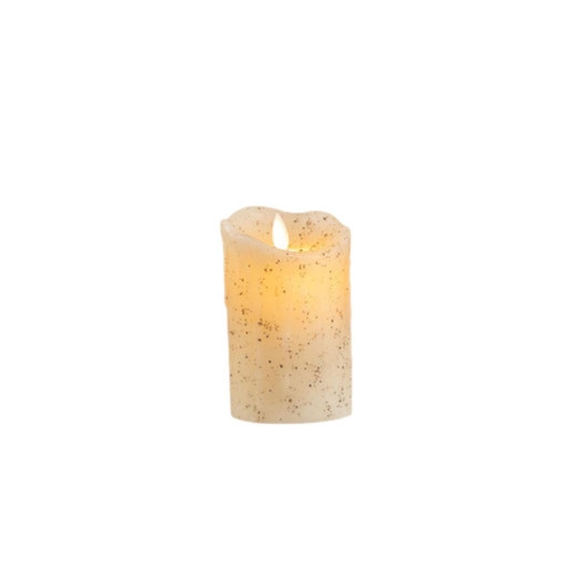 Flameless Candle, Cream Pillar with Rustic Speckled Finish and Wavy Rim