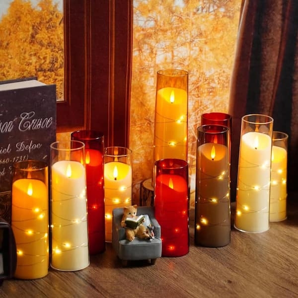 Flameless Candle Embedded String Lights Glass Cylinders Fairy Lights