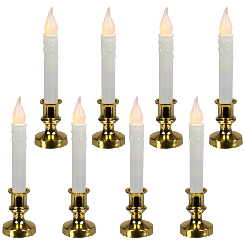 Flameless Candle Gold Pedestal Base Dripping Wax Detail Set Of Eight