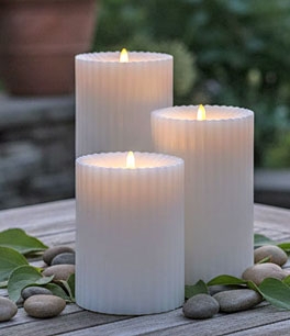Flameless Candle: Outdoor Safe Ribbed Surface Staggered Set
