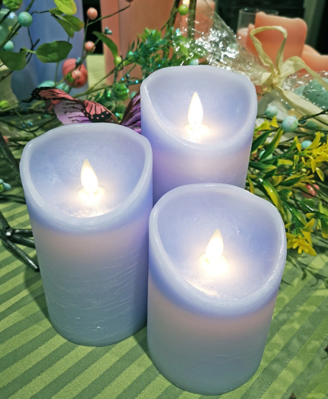 Flameless Candle Periwinkle Hue Ribbed Texture Battery Operated Blue