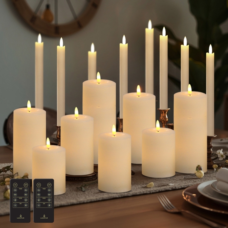Flameless Candle Set 18-Piece Mixed Taper and Pillar Collection