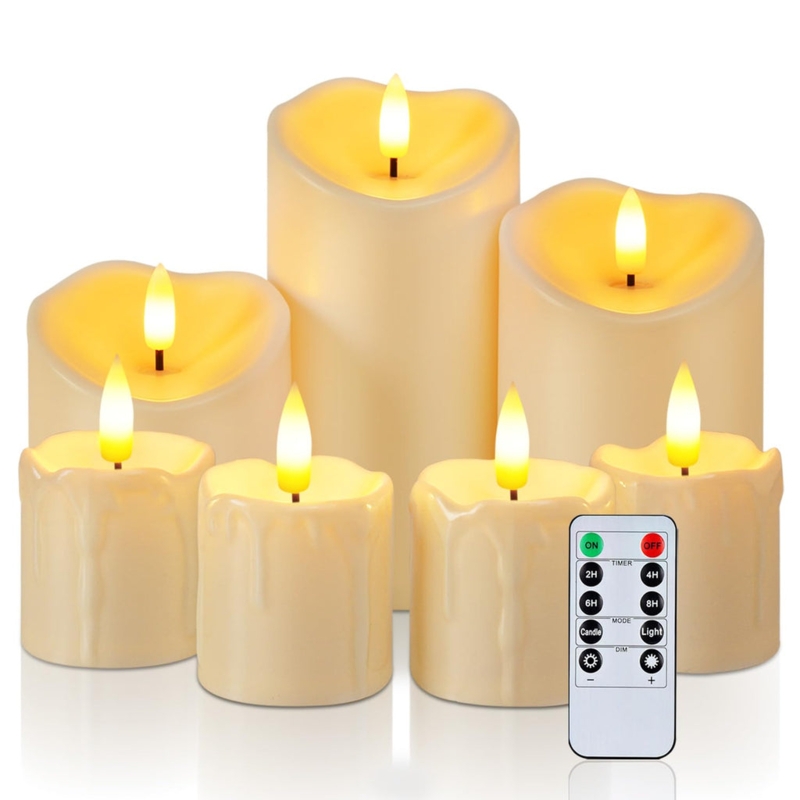 Flameless Candle Set 7-Piece Realistic Wax Drip Remote