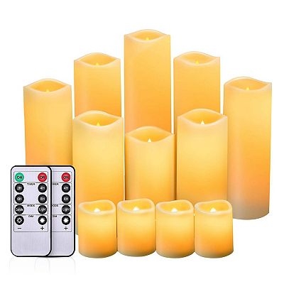 Flameless Candle Set, Twelve Piece Pillar Collection with Remote Timer