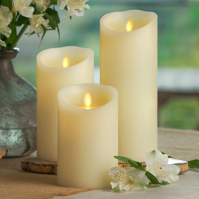 Flameless Candle Trio, Scalloped Top, Flickering Flame, Rustic Chic