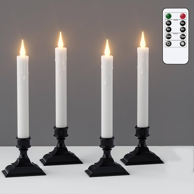 Flameless Candle White with Dripped Wax Effect on Tiered Black Base