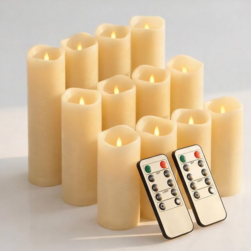 Flameless Candles 12-Pack Ivory Remote Multi-Size Set