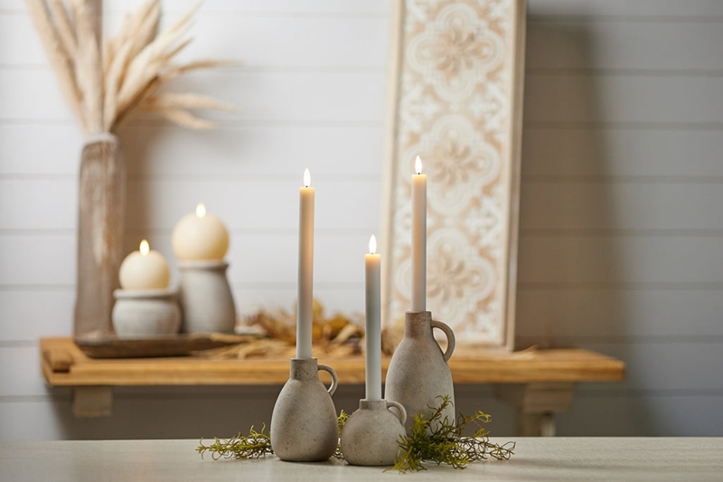 Flameless Candles Cream in Stone-Like Ceramic Holders Modern Farmhouse
