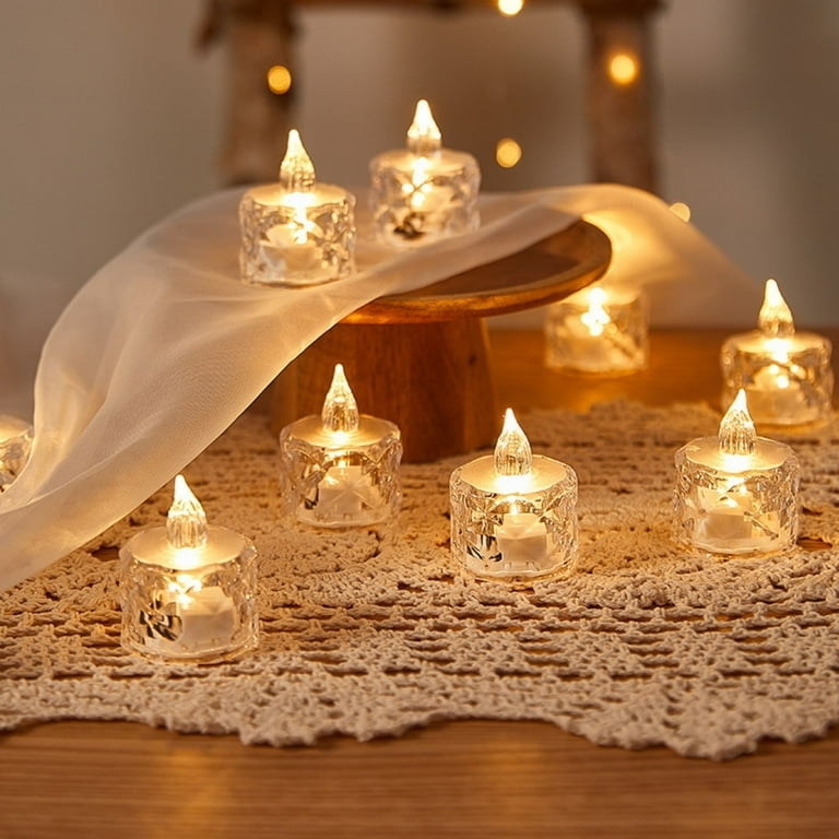 Flameless Candles Crystalline Base Faceted Texture Warm LED