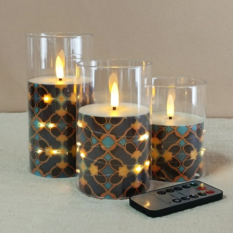 Flameless Candles Geometric Pattern String Lights Glass Sleeves
