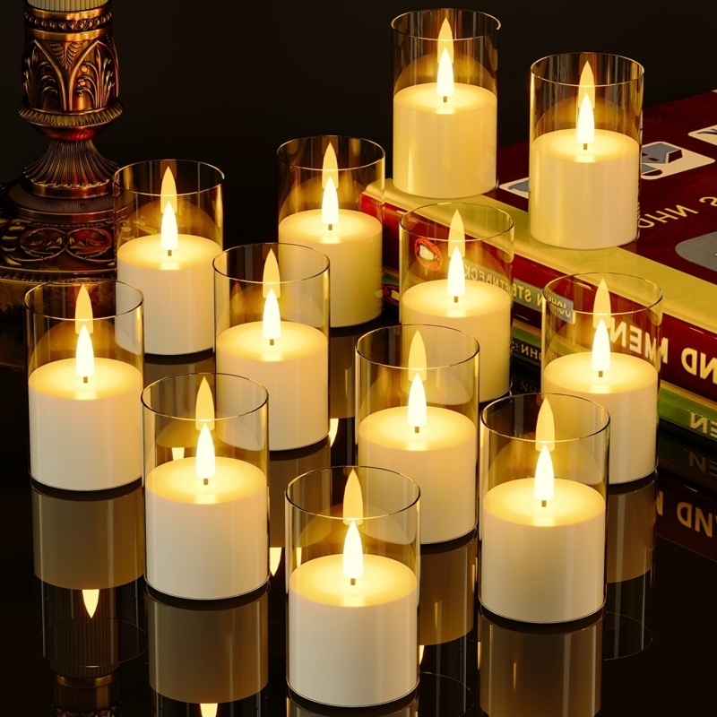Flameless Candles In Glass Cylinders Flickering LED Pillar Set