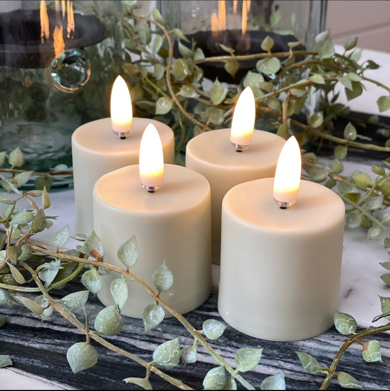 Flameless Candles LED Light Cream Wax Like Greenery Styling