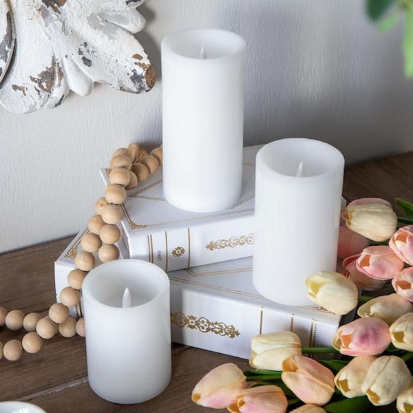 Flameless Candles LED White Pillar Shape Matte Finish Set of 3