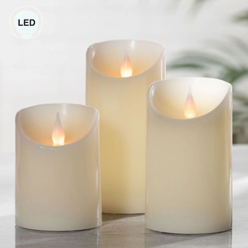 Flameless Candles Realistic Wax Look, Ivory Finish with Scalloped Rim