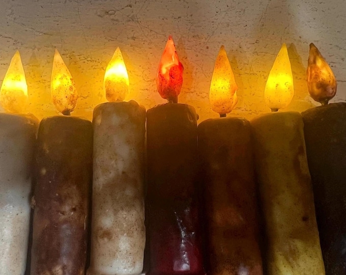 Flameless Candles, Rustic Primitive with Mottled Texture, Set of 7